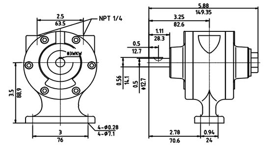 Dimension of pneumatic vane air motor HX4AM-H 1